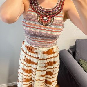 Lucky Brand Burnt Orange Blue Detailed Dress